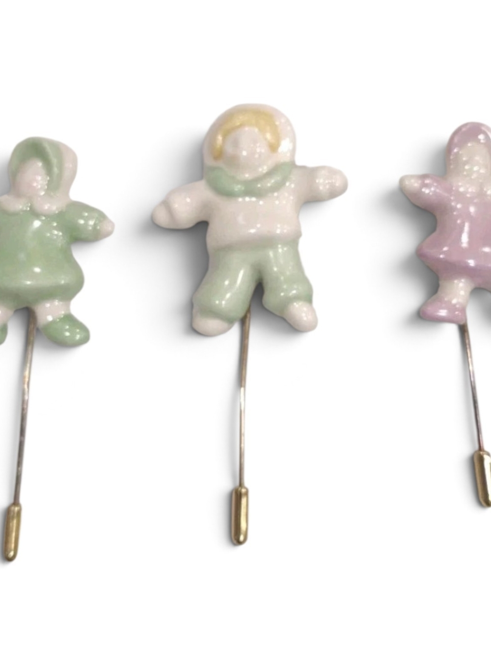 Porcelain Doll Stick Pins In Pastel Colors